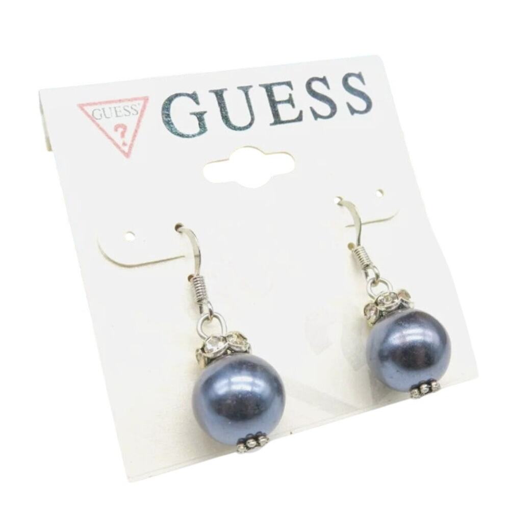 3/$15 GUESS Silver Tone White Rhinestone Gray Faux Pearl Fishhook Earrings